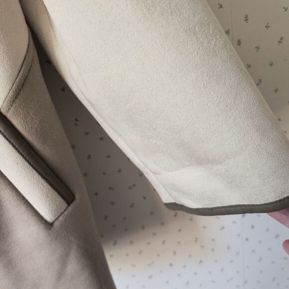Coldwater Creek Faux Suede Fleece Lined Coat Pockets Size 3X/24 Ivory/Brown - Picture 11 of 16